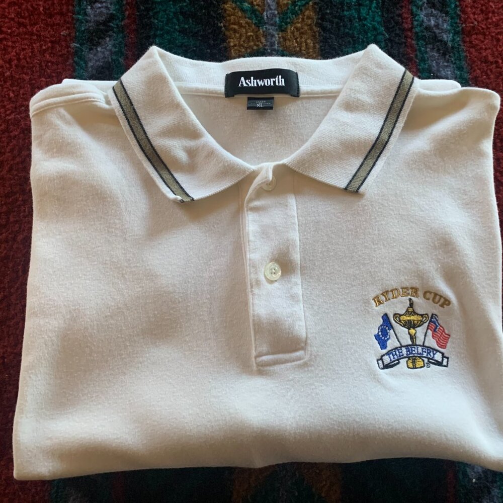 Men's Size XL Ashworth Polo Style Golf Shirt White with Ryder Cup Embroidered